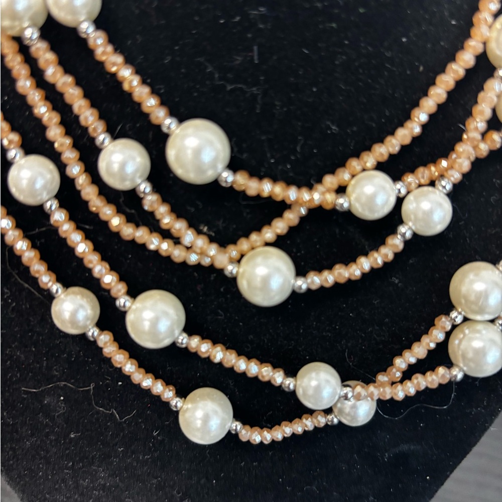 Convertible Multi-Layer Pearl & Crystal Necklace by Saachi - Picture 2 of 5